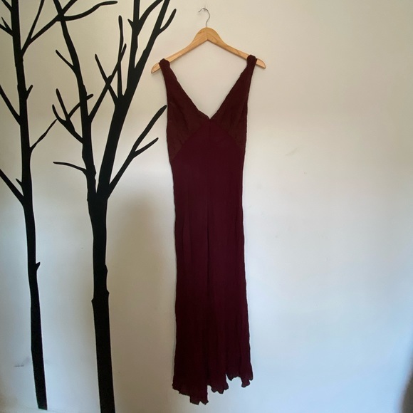 Free People boho wine coloured lace top wide leg jumpsuit - Picture 2 of 7
